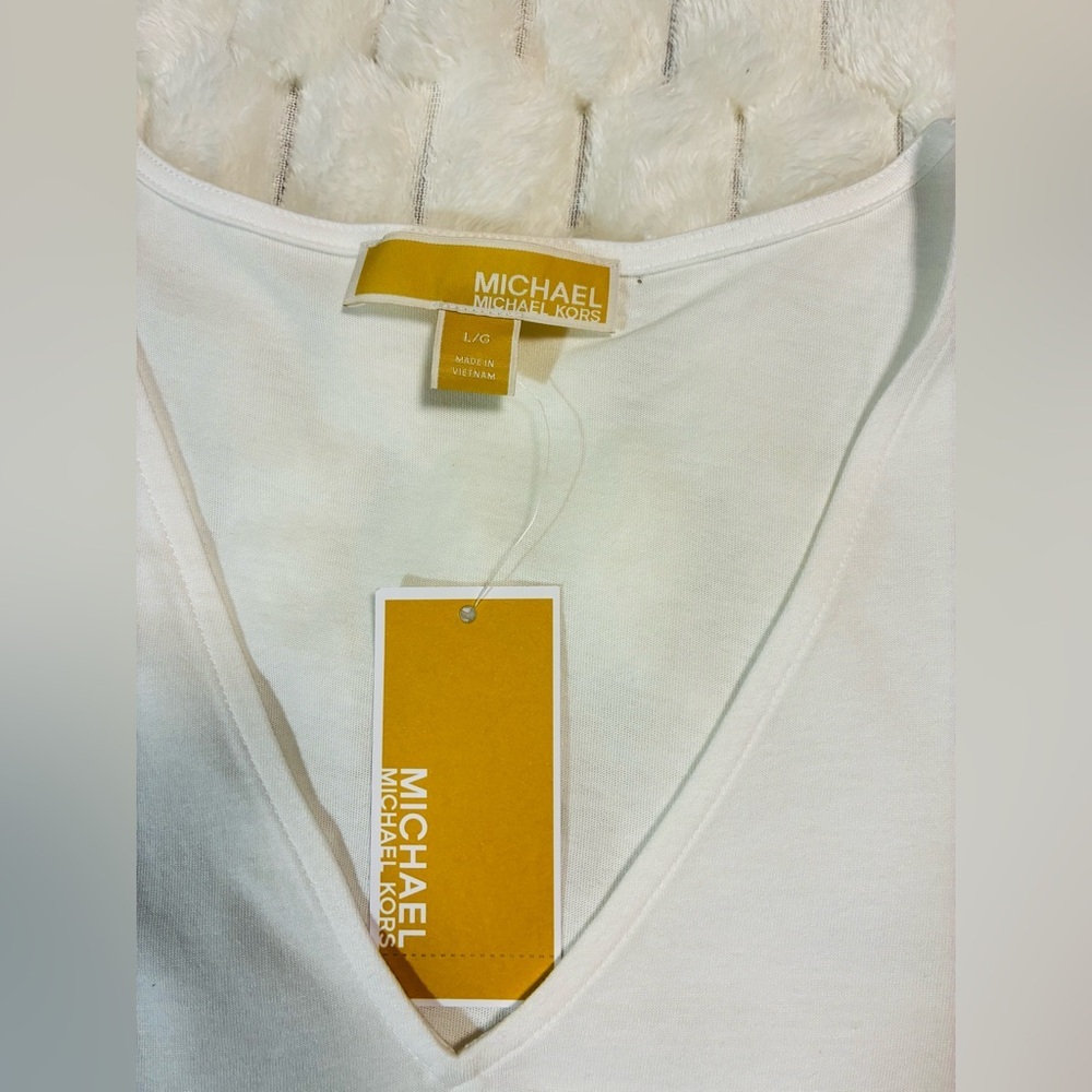 Michael Kors White Loose Fit Sleeveless Cutout Blouse - Size L - Picture 5 of 11